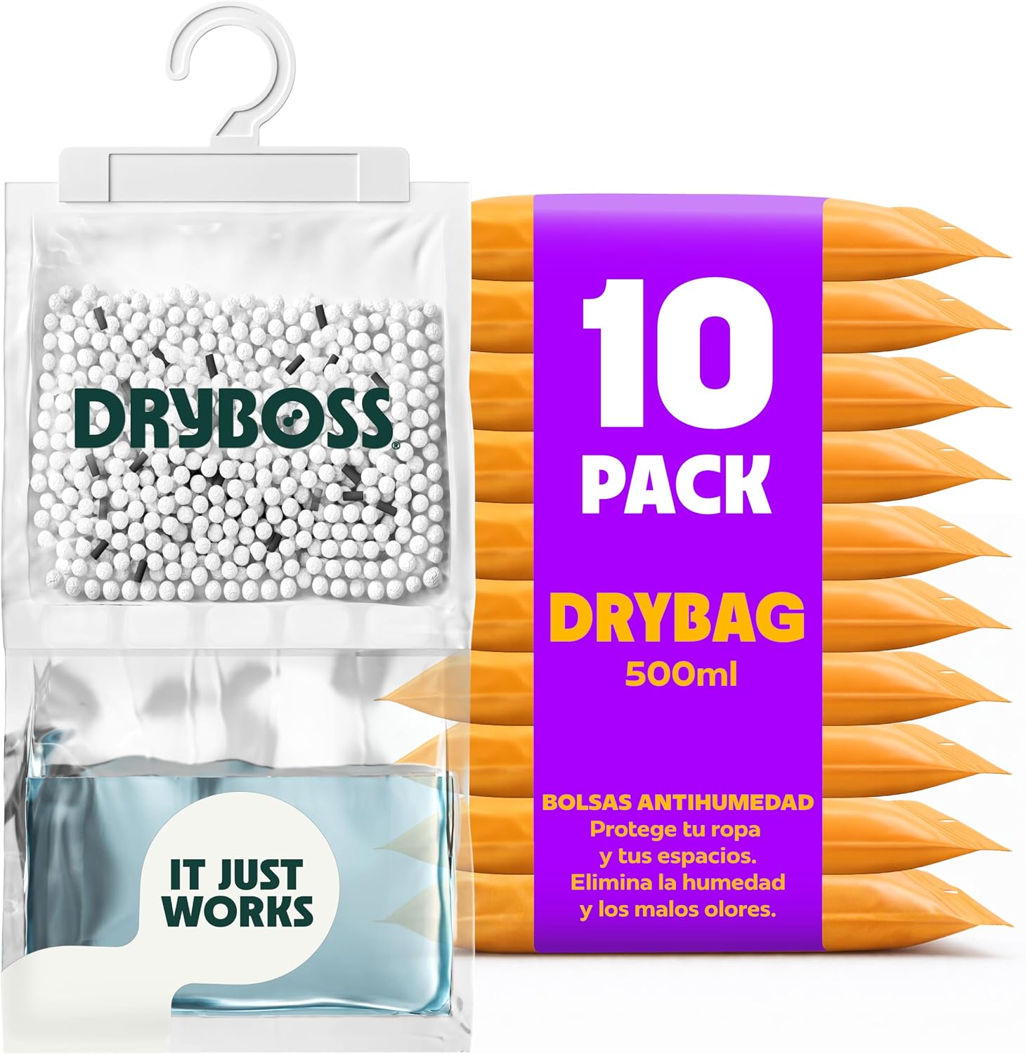 Detalle de Bolsas antihumedad DRYBOSS para armarios XL (pack 10, 2,5 kg) para absorber condensación y olores