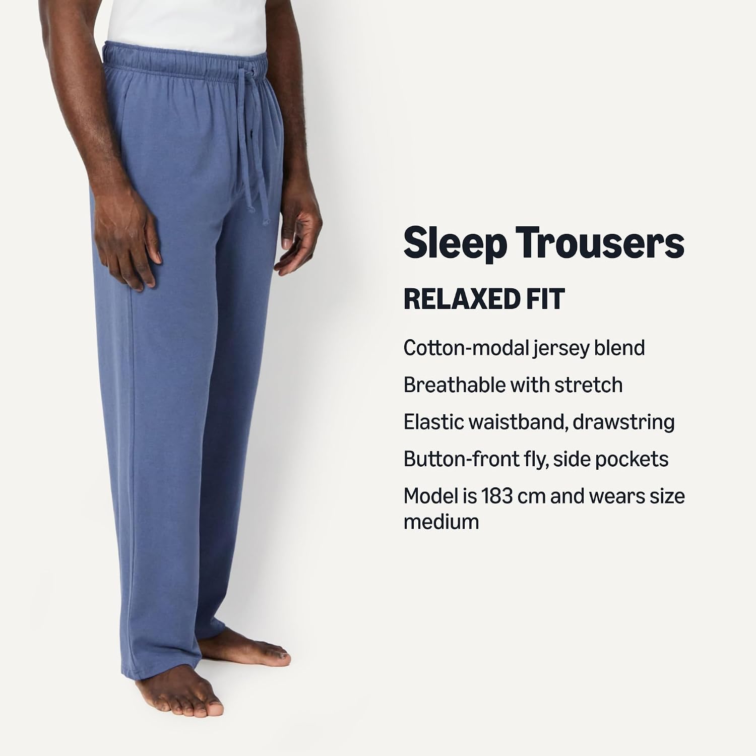Detalle de Amazon Essentials Men's Cotton-Modal Pyjama Bottoms, Sleep Trousers