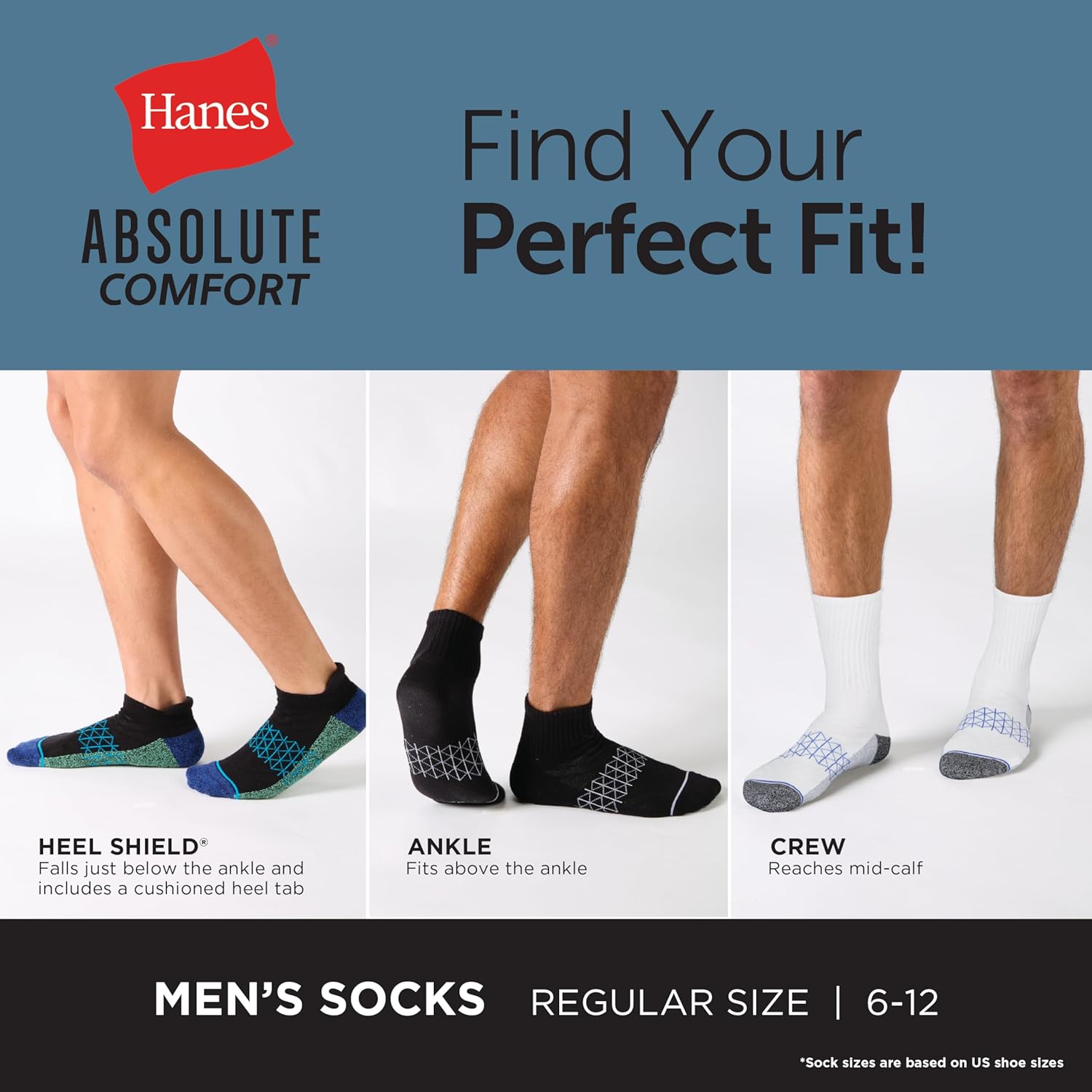 Thumbnail 4 de Hanes Men's Absolute Comfort Cushioned Moisture-Wicking Socks (4 Pack) with Seamless Toe
