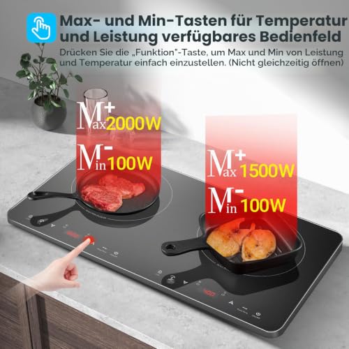 Thumbnail 6 de AAOBOSI Induktionskochfeld 2 Platten – tragbares Kochfeld mit Sensor-Touch, 3500W, EU-zugelassen