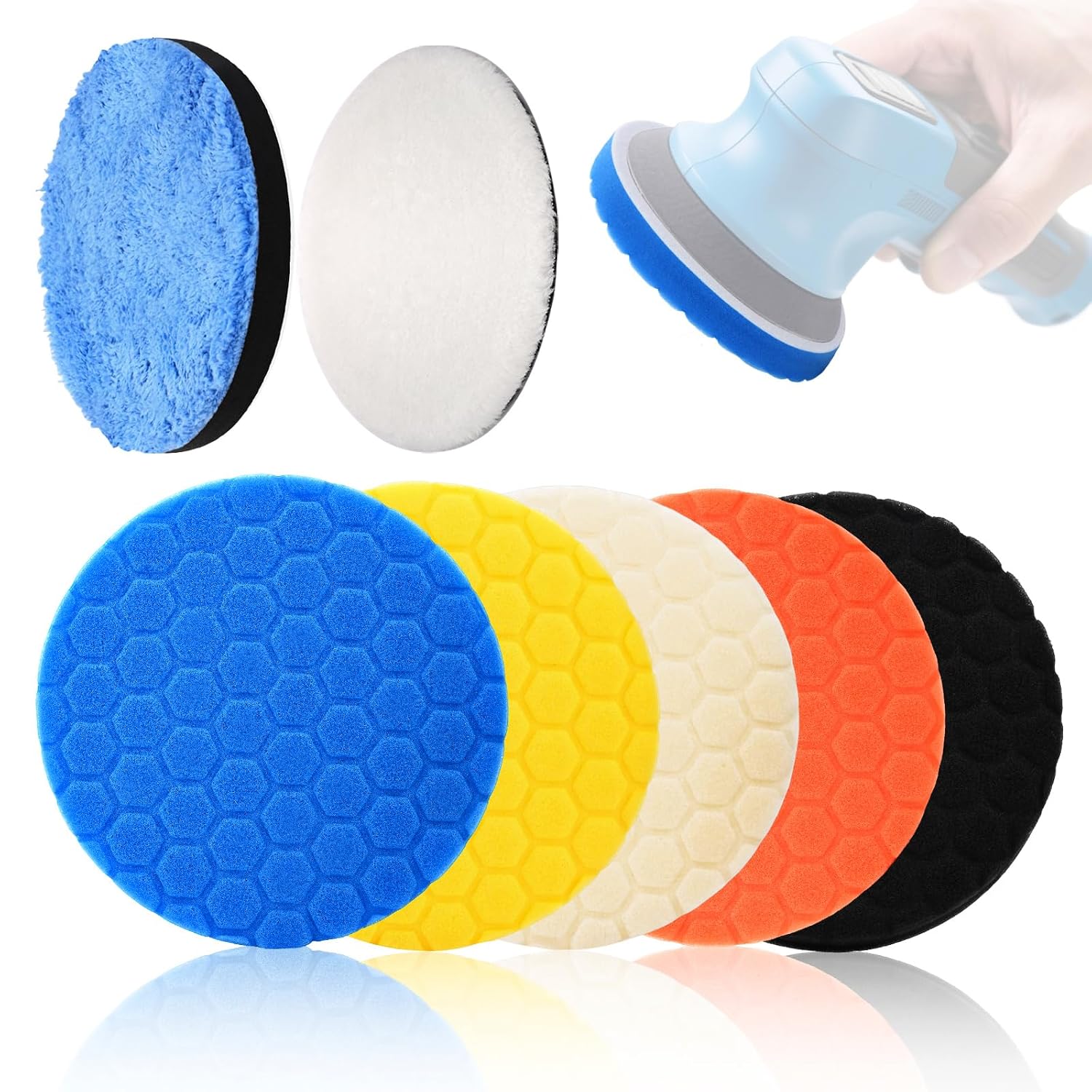 Detalle de lompyeu QCPGD150MM polijstpads van 150 mm, set van 7 voor polijstmachines