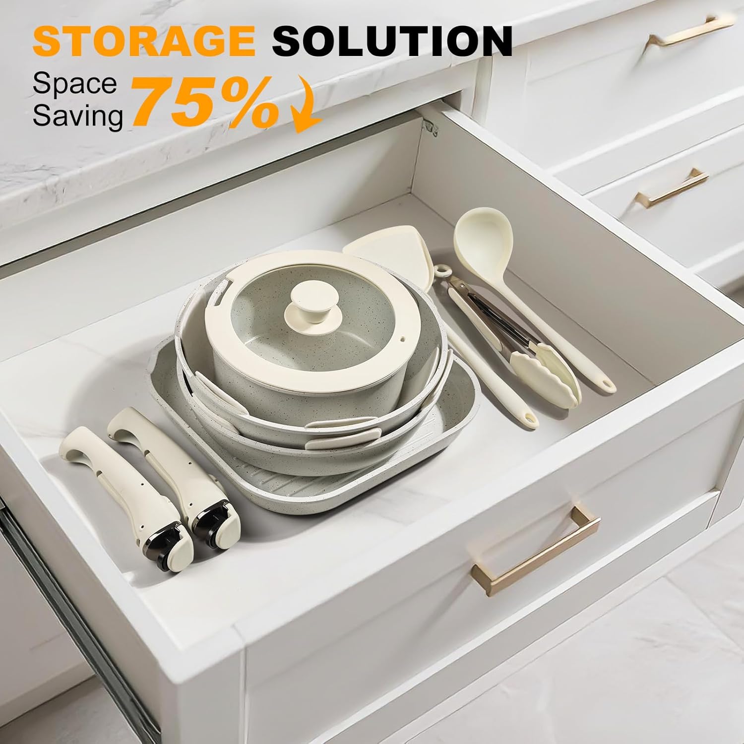 Thumbnail 5 de Tibbicc 20-Piece Ceramic Nonstick Pots and Pans Set with Detachable Handle (White)