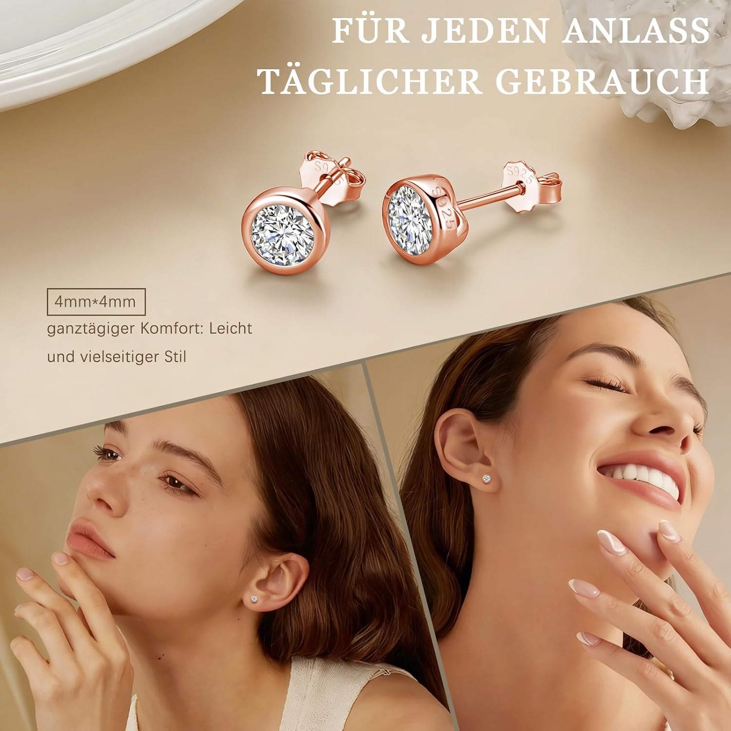 Thumbnail 2 de Bewenda Ohrringe Silber 925 Stecker – Rund | hypoallergen, Zirkonia, 4 mm, Geschenkbox