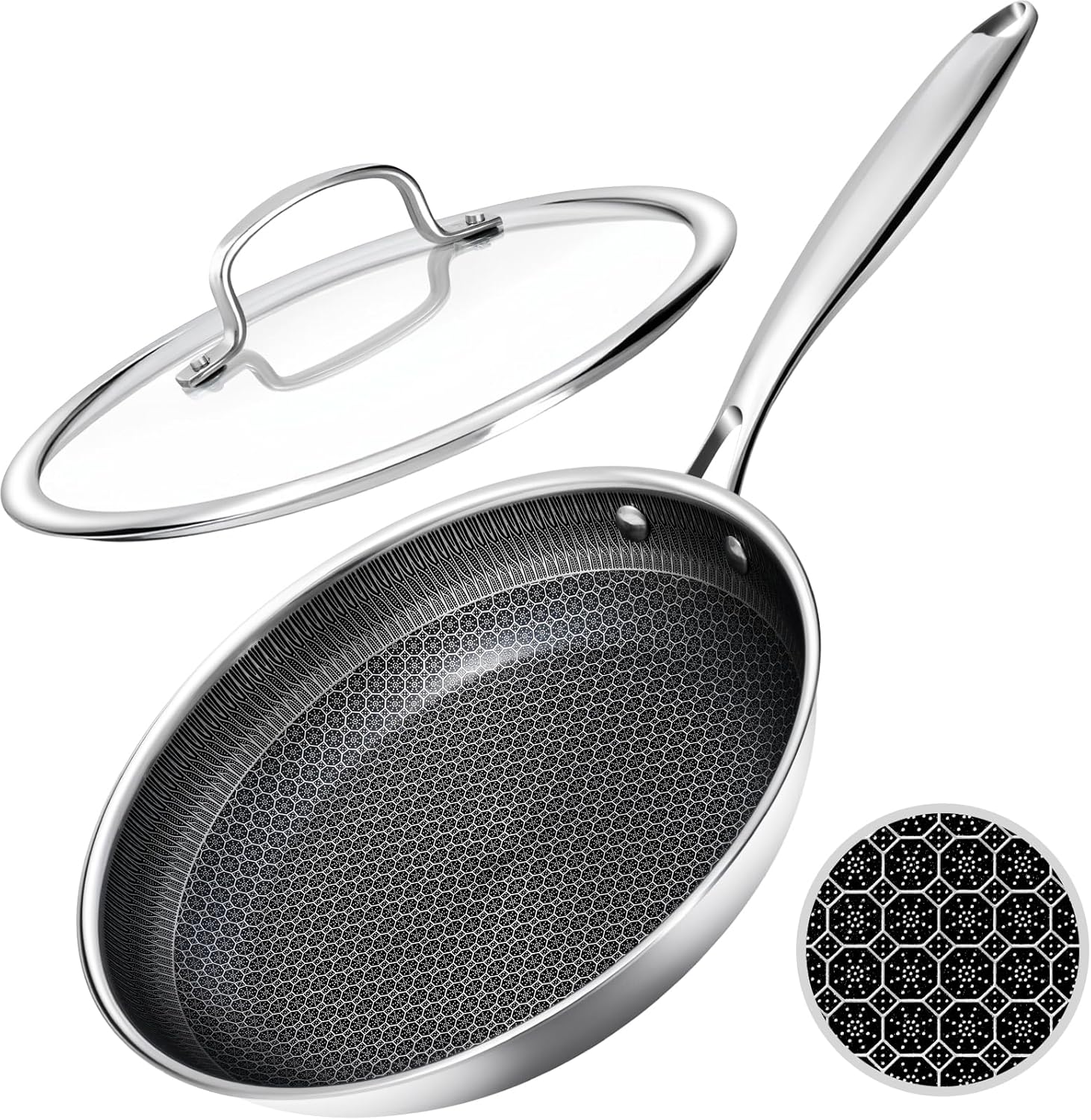 Detalle de USELUCK Hybrid Nonstick 8-Inch Frying Pan with Glass Lid