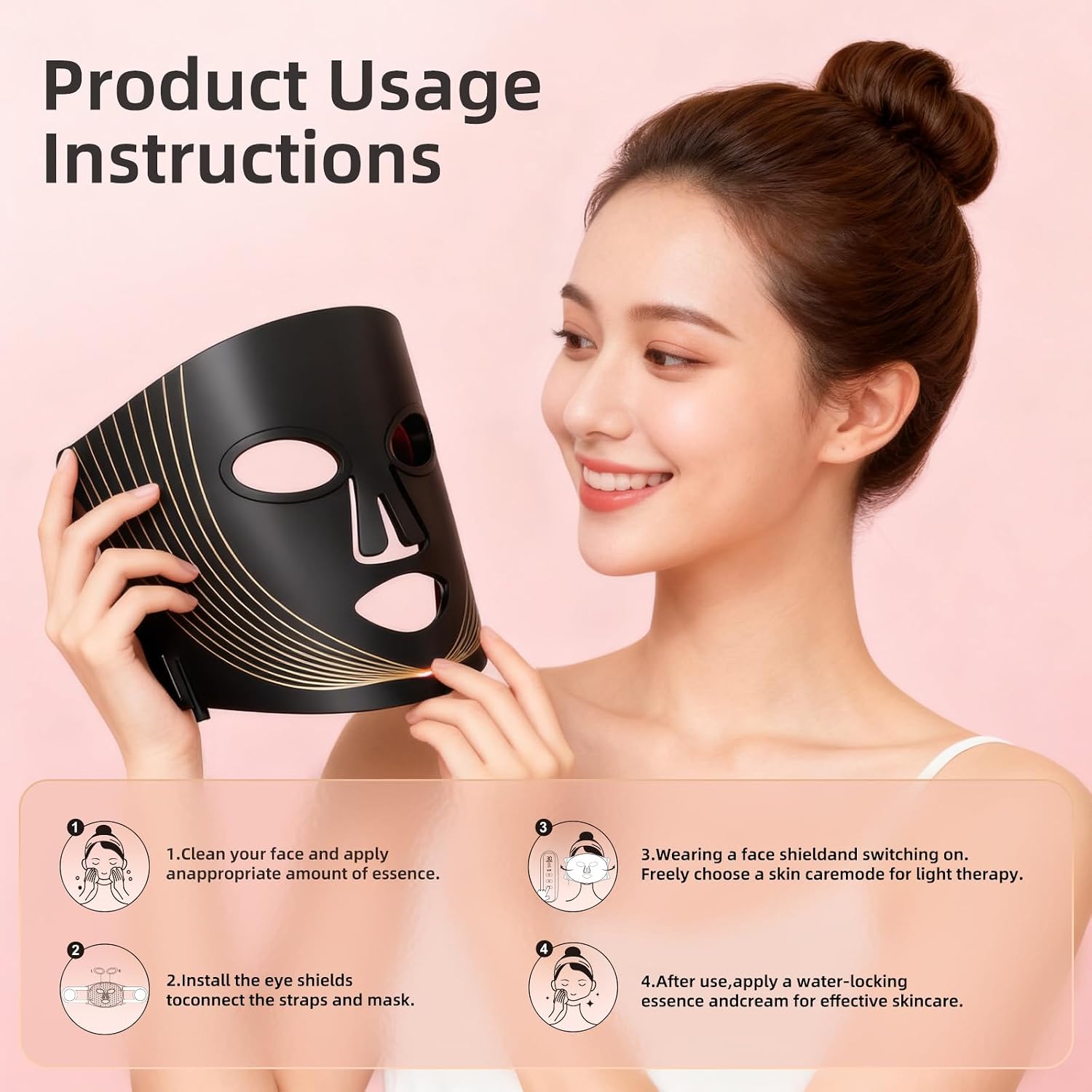 Detalle de Hsaiiae FSA Eligible LED Light Therapy Mask (FM-02) with 4 Wavelengths and 5-Level Timer