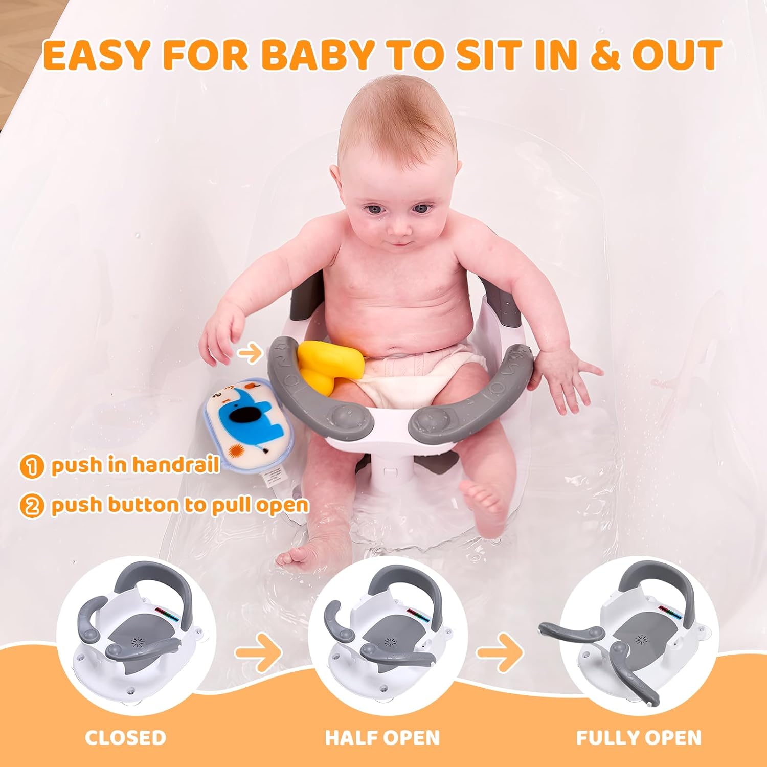 Thumbnail 3 de MAIKKB Baby Bath Seat 6 Months Plus with Temperature Alert & Suction Cups (Grey)