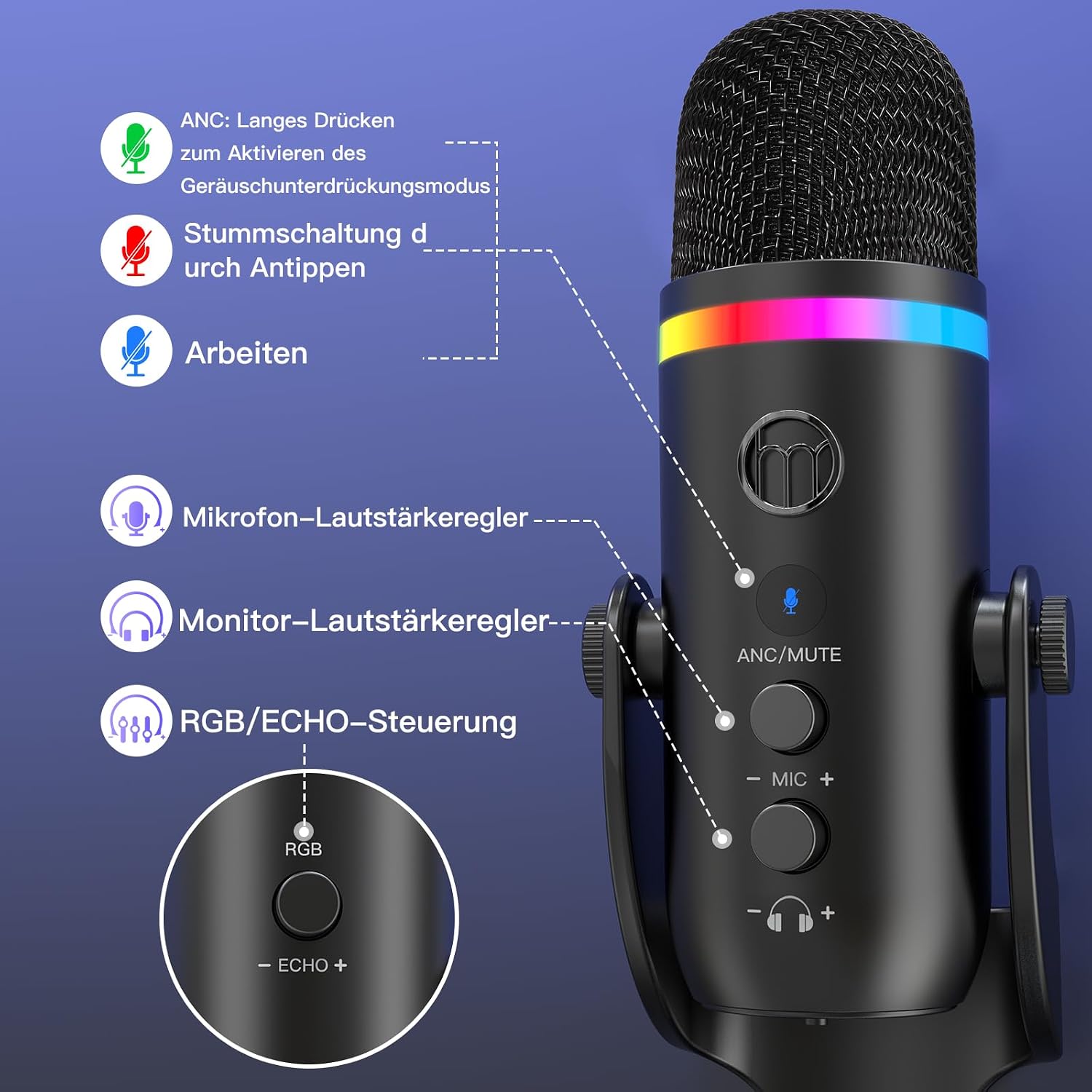 Detalle 2 de Zealsound K66 Pro USB Kondensator-Mikrofon – Plug & Play für PC, Laptop, Gaming & Streaming