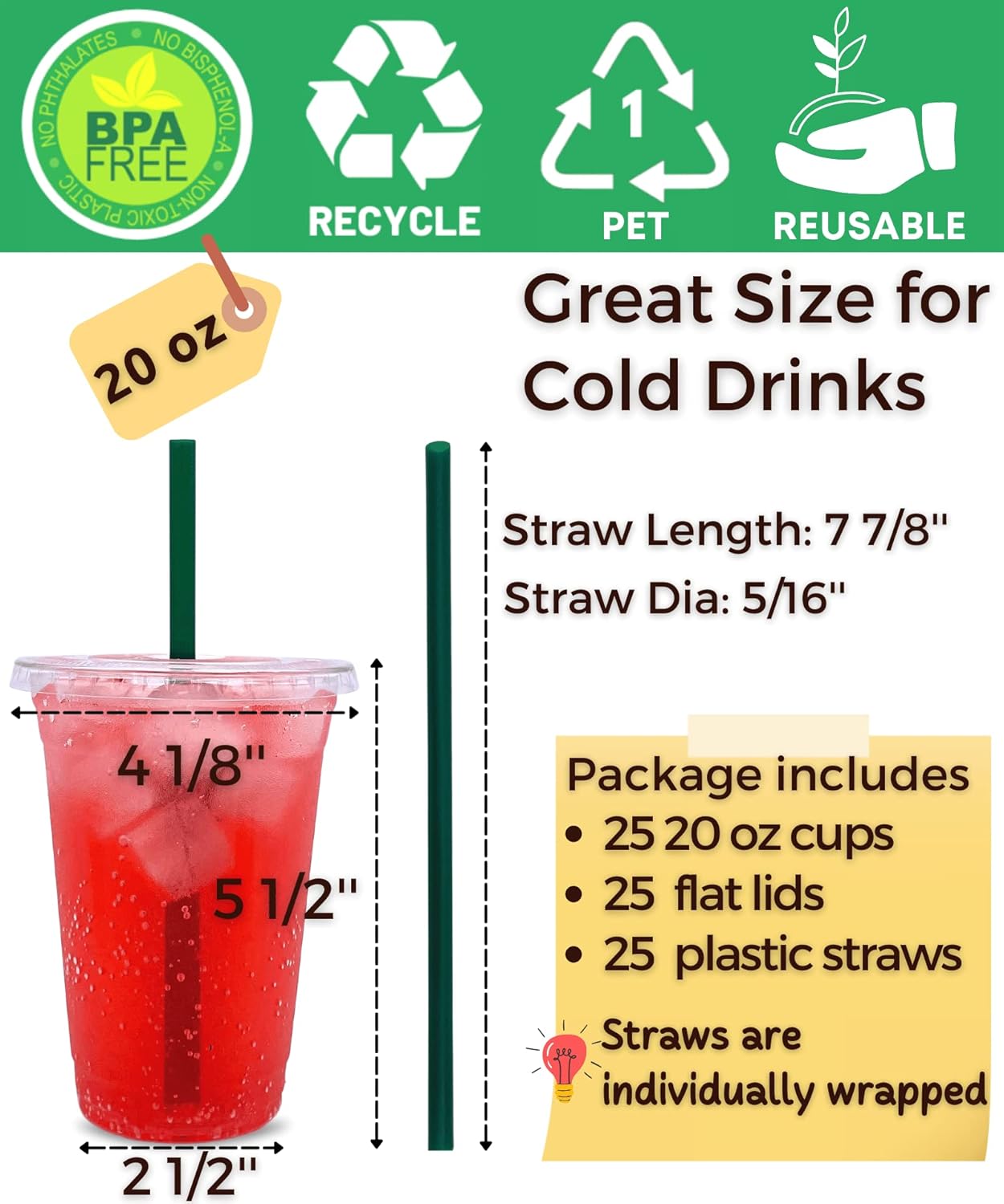 Thumbnail 1 de 20 oz Clear Plastic Cups 25 Sets 🥤