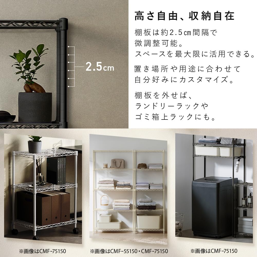 Detalle de アイリスオーヤマ CMFー75150 カラーメタルラックフィット 5段 幅75×奥行30×高さ151cm マットブラック