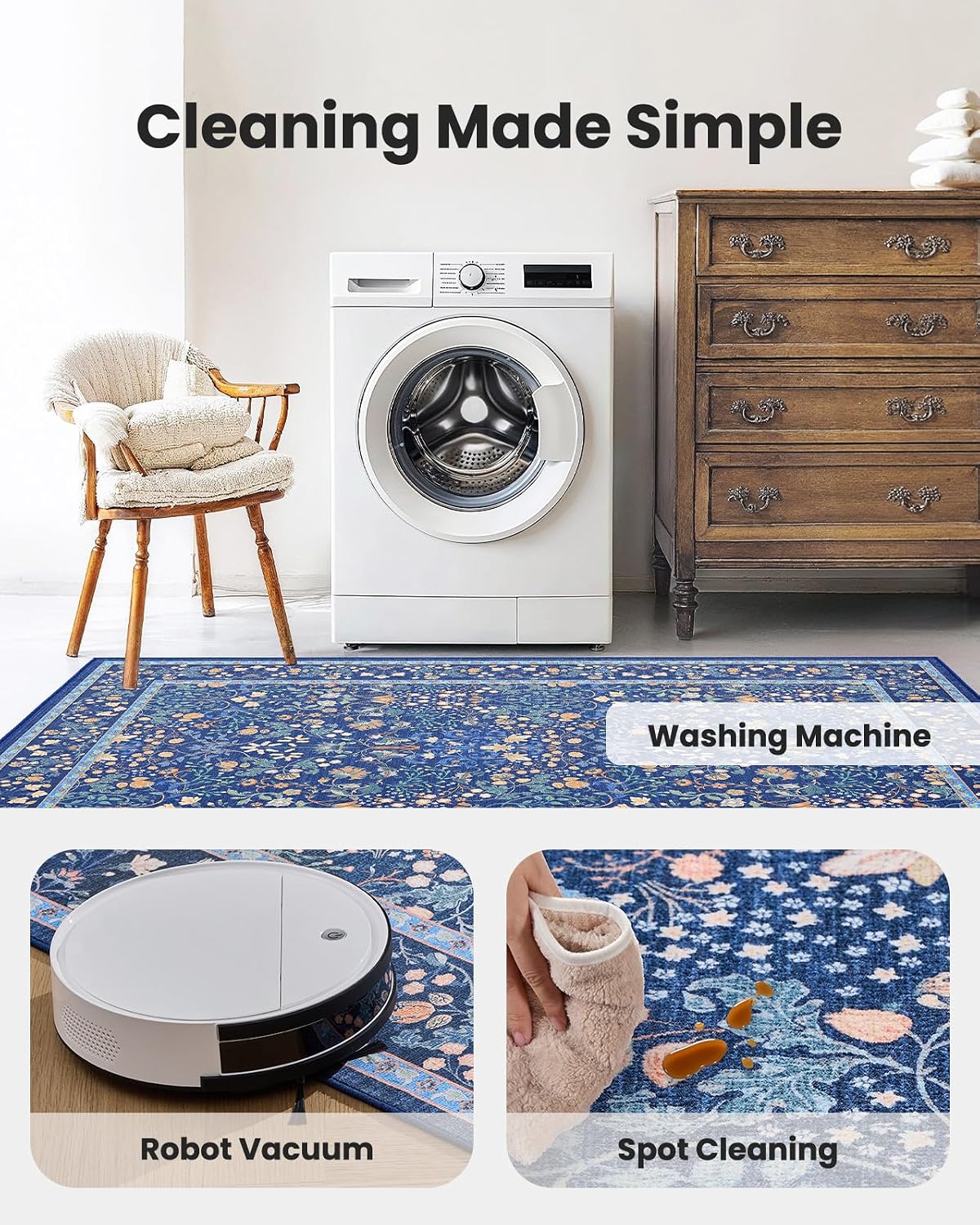 Detalle 2 de Area Rugs 8x10 Washable Floral Rug for Living Room