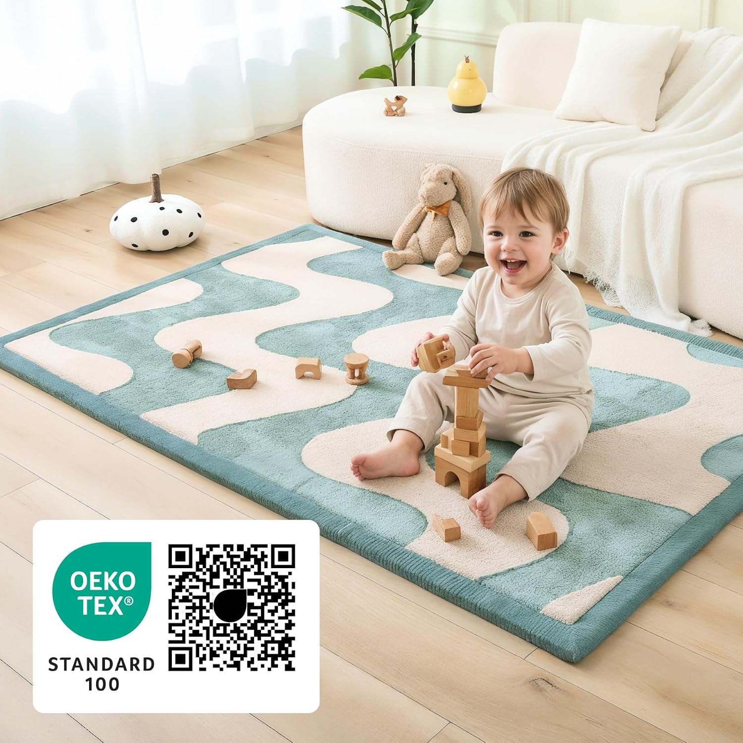 Thumbnail 6 de Wolkenweiche Spielmatte Baby 200x150x2,5cm – Wellen-Design mit Memory-Schaum und rutschfester Unterseite