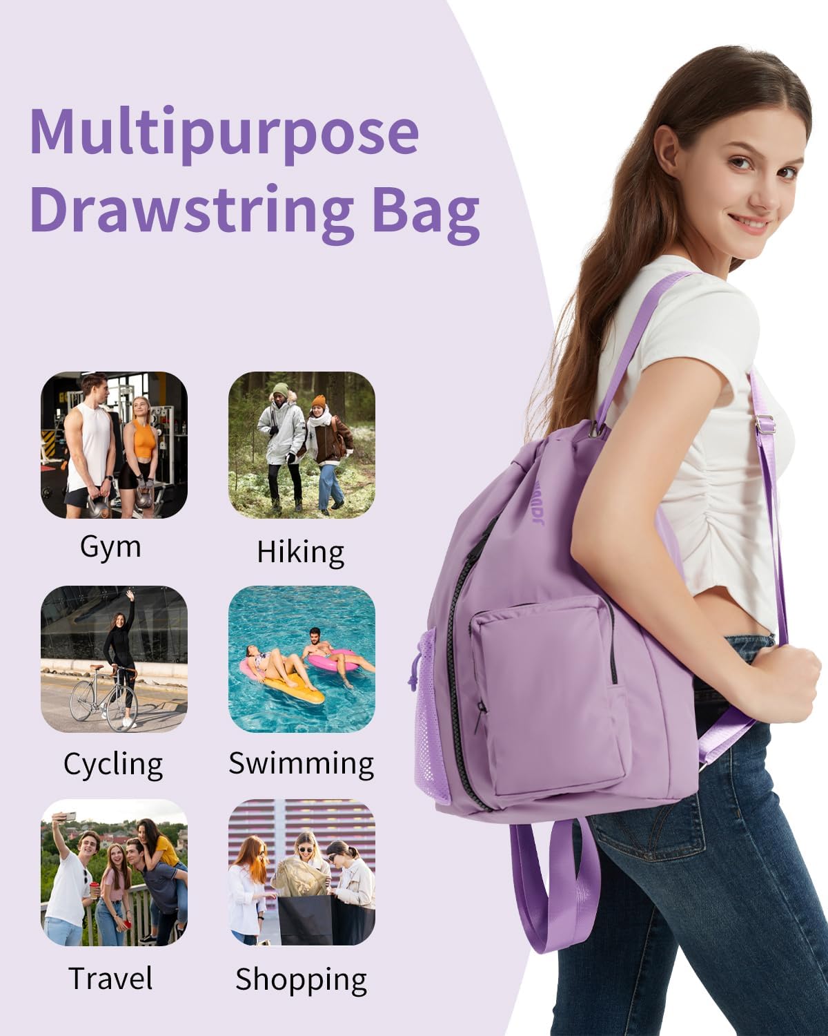Detalle 2 de WANDF Drawstring Gym Bag: 24L Water-Resistant Sports Bag with Shoes Compartment