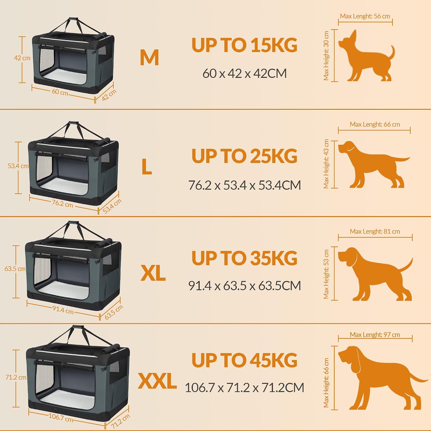 Detalle de Fobyfurny Hundebox Faltbar FPDT001OG1 – Tragbare Transportbox aus 600D Oxford-Gewebe, 60 x 42 x 42 cm