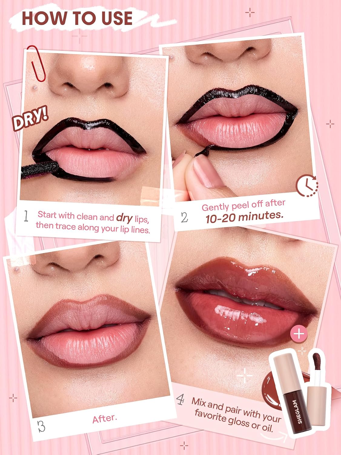 Detalle de SHEGLAM sb25033183734841941 Fall In Line Peel-Off Lip Liner Stain, Pinky Promise