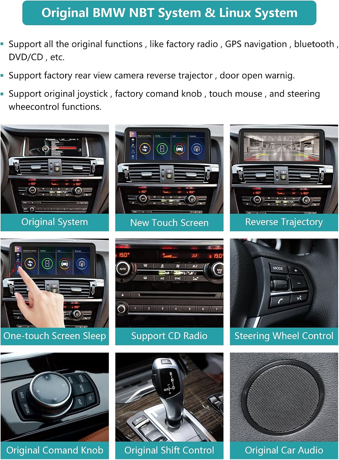 Detalle de Ninetom Autoradio touchscreen da 10,25” per BMW X3/X4 (F25/F26) 2013-2016 con supporto Apple CarPlay/Android Auto e Mirrorlink
