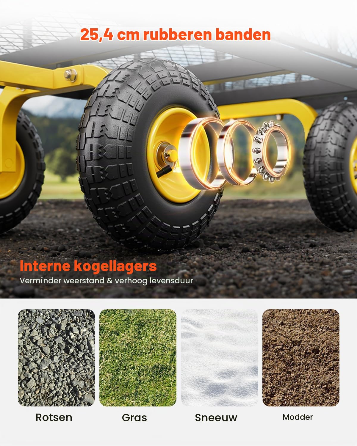 Detalle 1 de VEVOR V500 tuinwagen, 226,80 kg draagvermogen en 25,4 cm banden