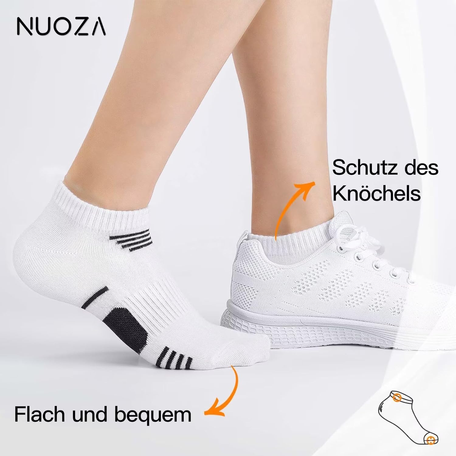 Detalle de NUOZA Sneaker Socken 10 Paar – Baumwolle, atmungsaktiv, für Herren und Damen (Größen 35–50)
