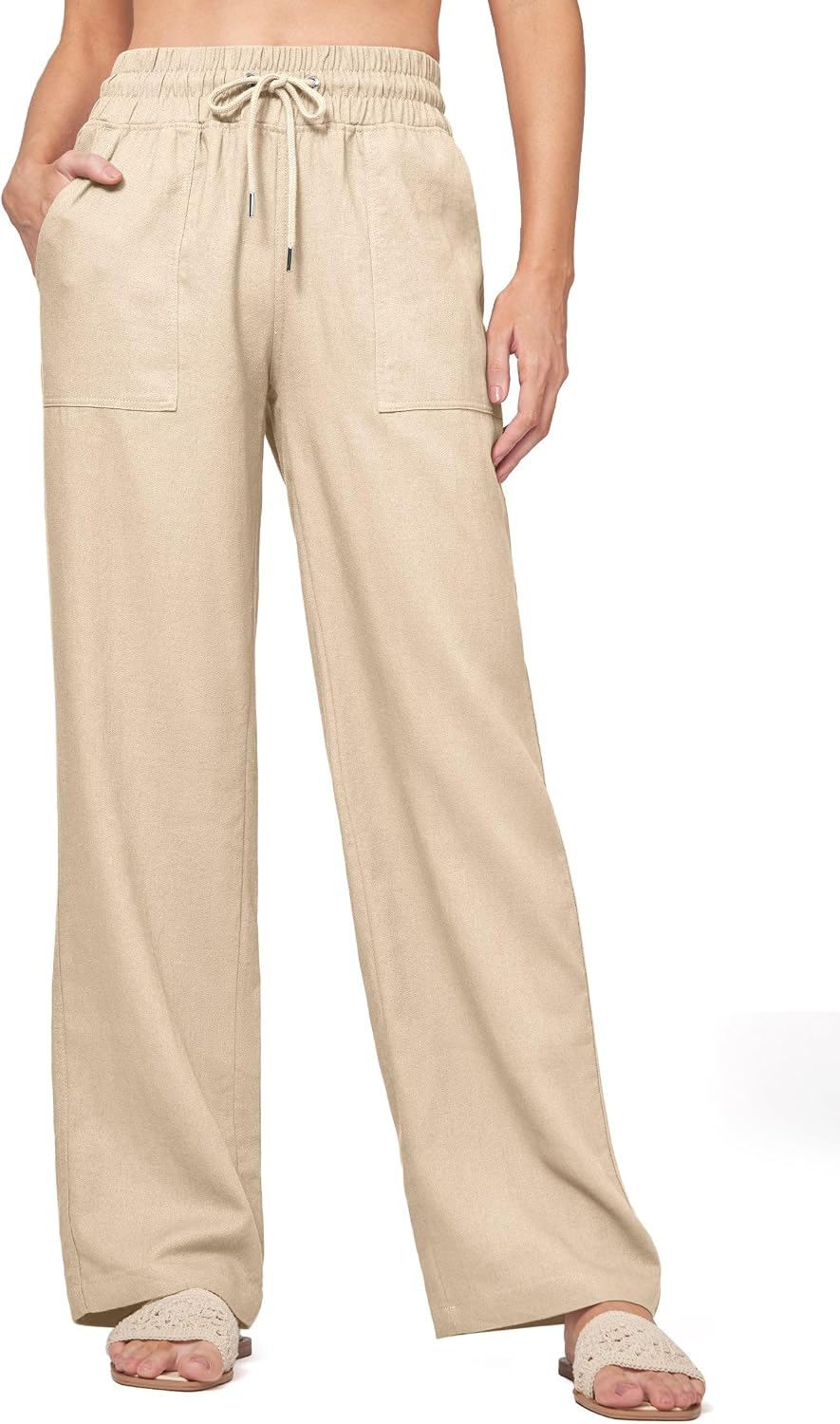 Detalle de Willit Women Linen Pants Wide Leg Palazzo: Cotton-Linen Lounge Pants with Pockets (29/31/33)