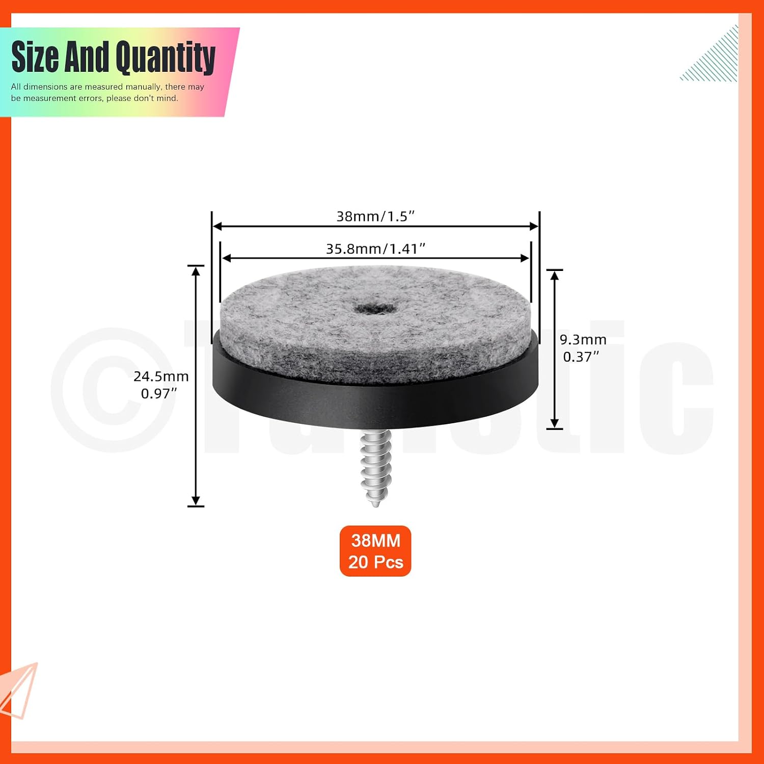 Detalle 2 de Tanstic Screw-On Felt Furniture Pads 1.5-inch