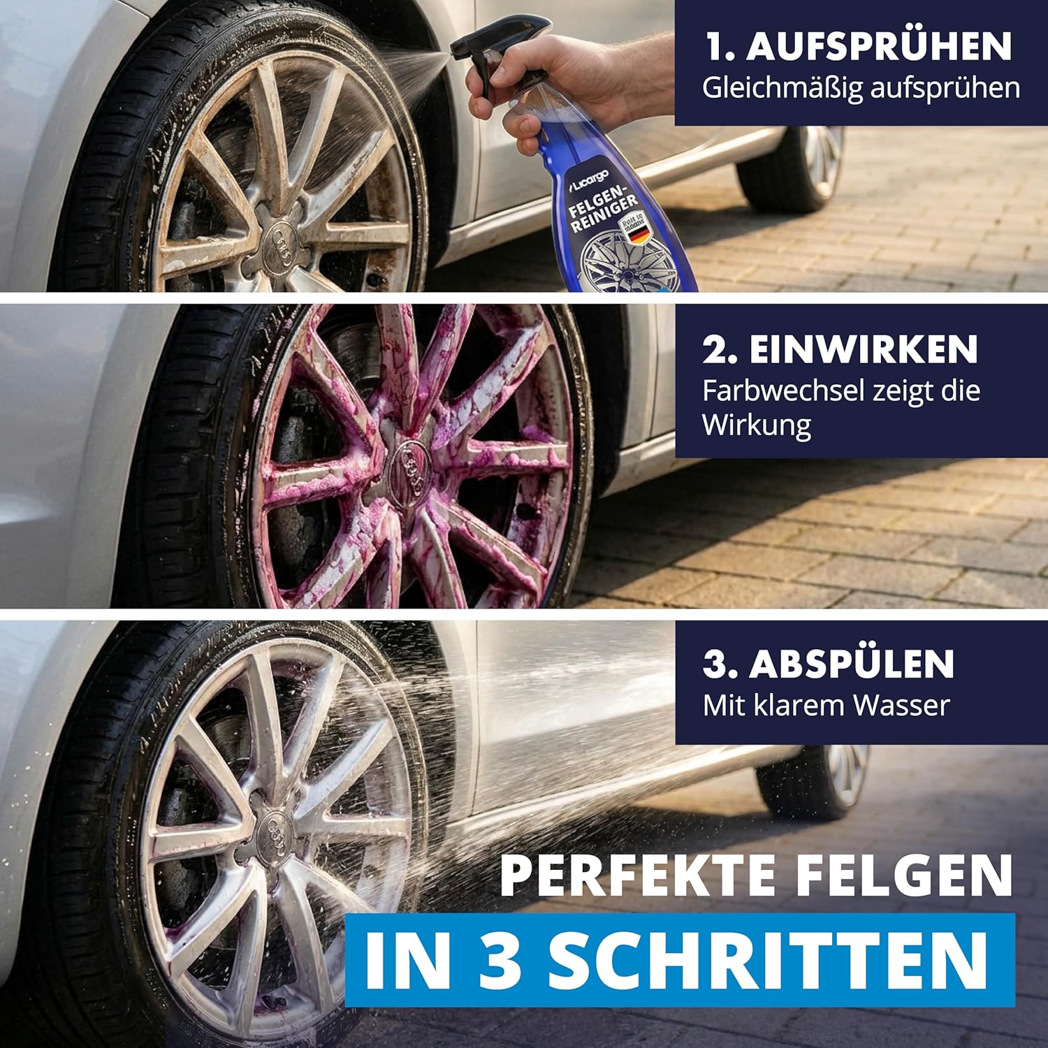 Thumbnail 3 de LICARGO Felgenreiniger säurefrei (750 ml) mit Wirkindikator für Alufelgen, Stahl- und Chromfelgen