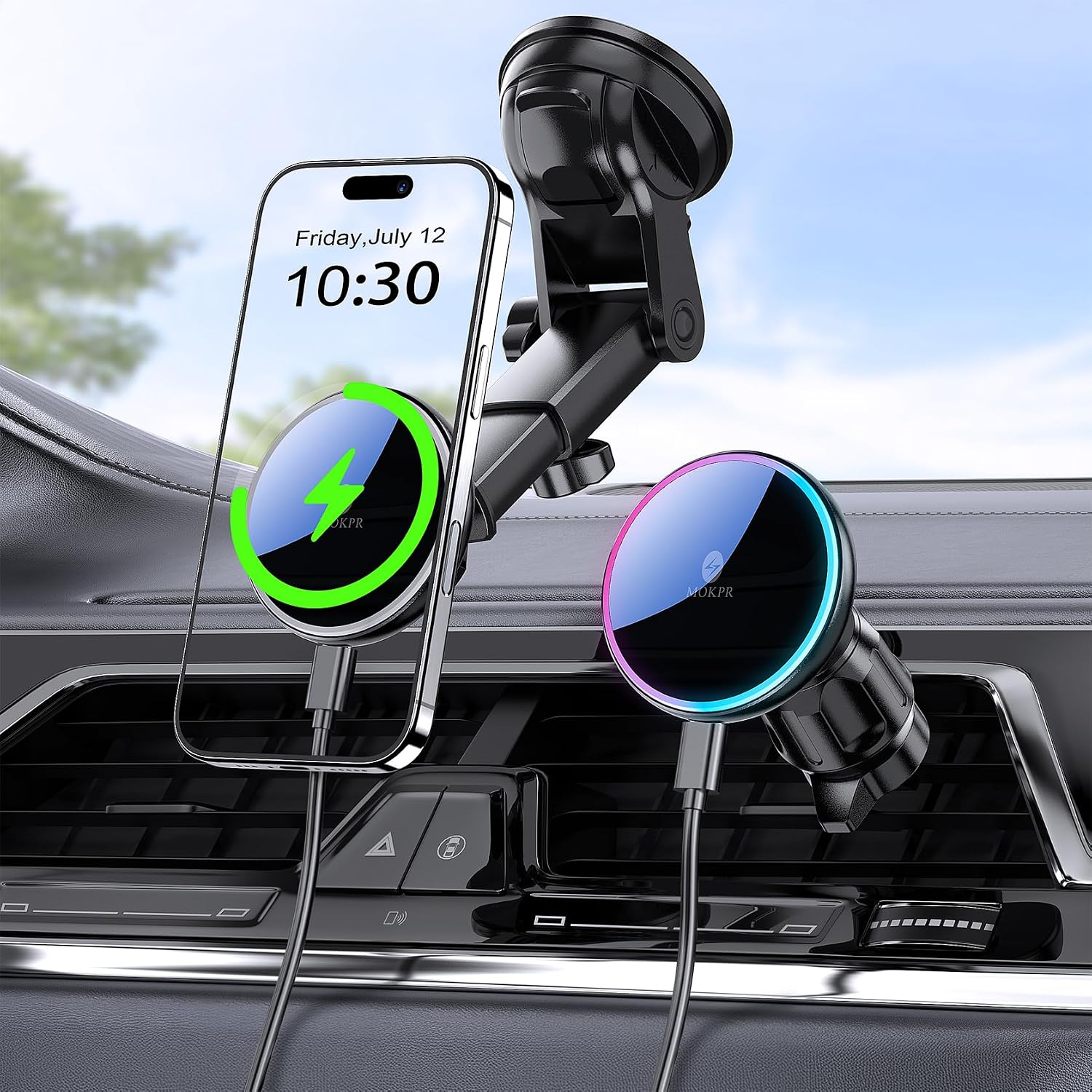 Detalle de MOKPR MagSafe car mount charger 15W