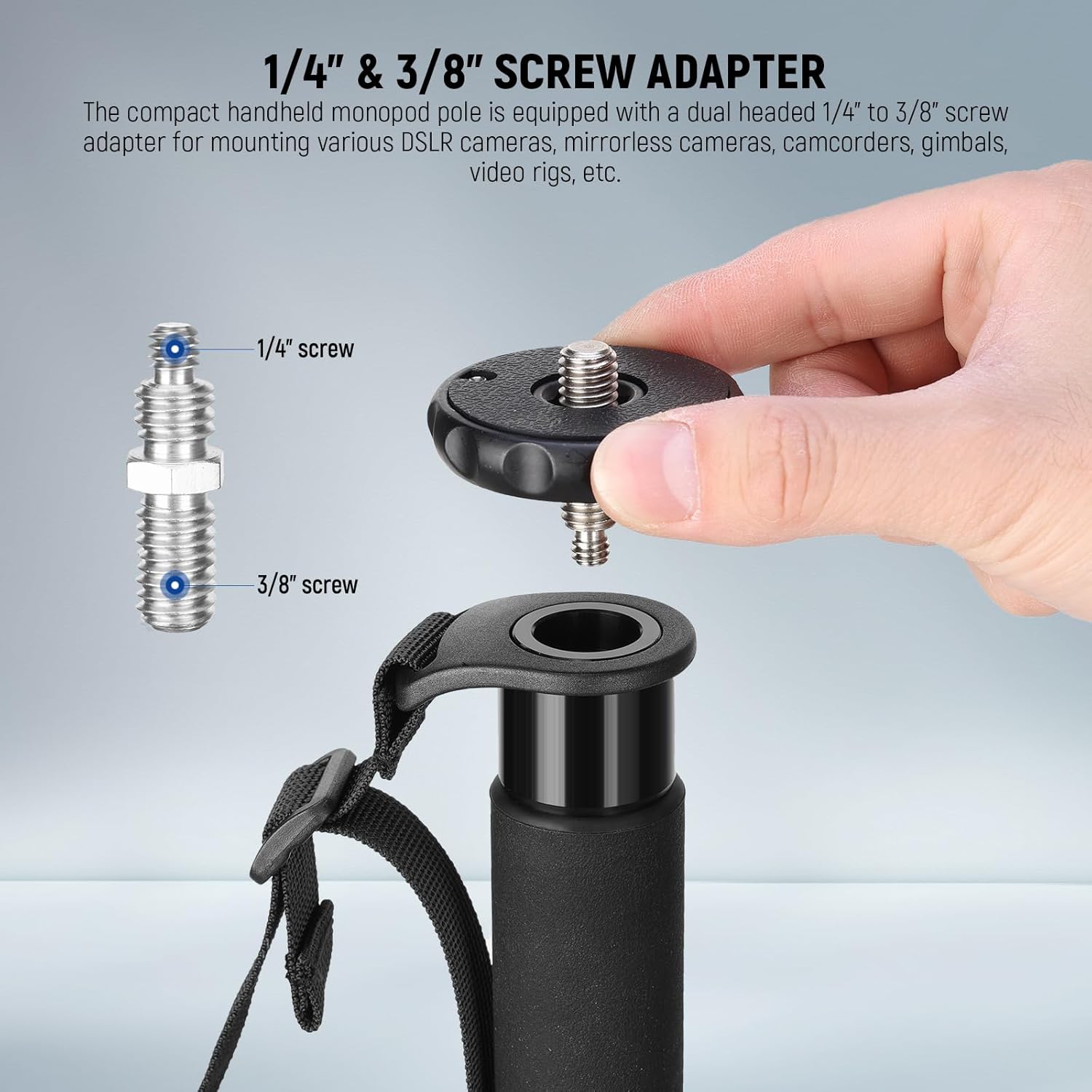 Thumbnail 3 de NEEWER 155 cm Kamera-Monopod (Einbeinstativ) TP41 aus Aluminium mit 1/4- und 3/8-Adapter