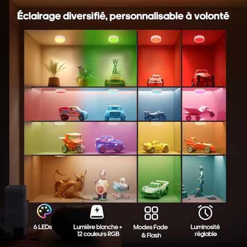 Detalle de GOODEA.fun - 2 Pack Lampe LED Rechargeable RGB sous meuble sans fil (Puck Lights)