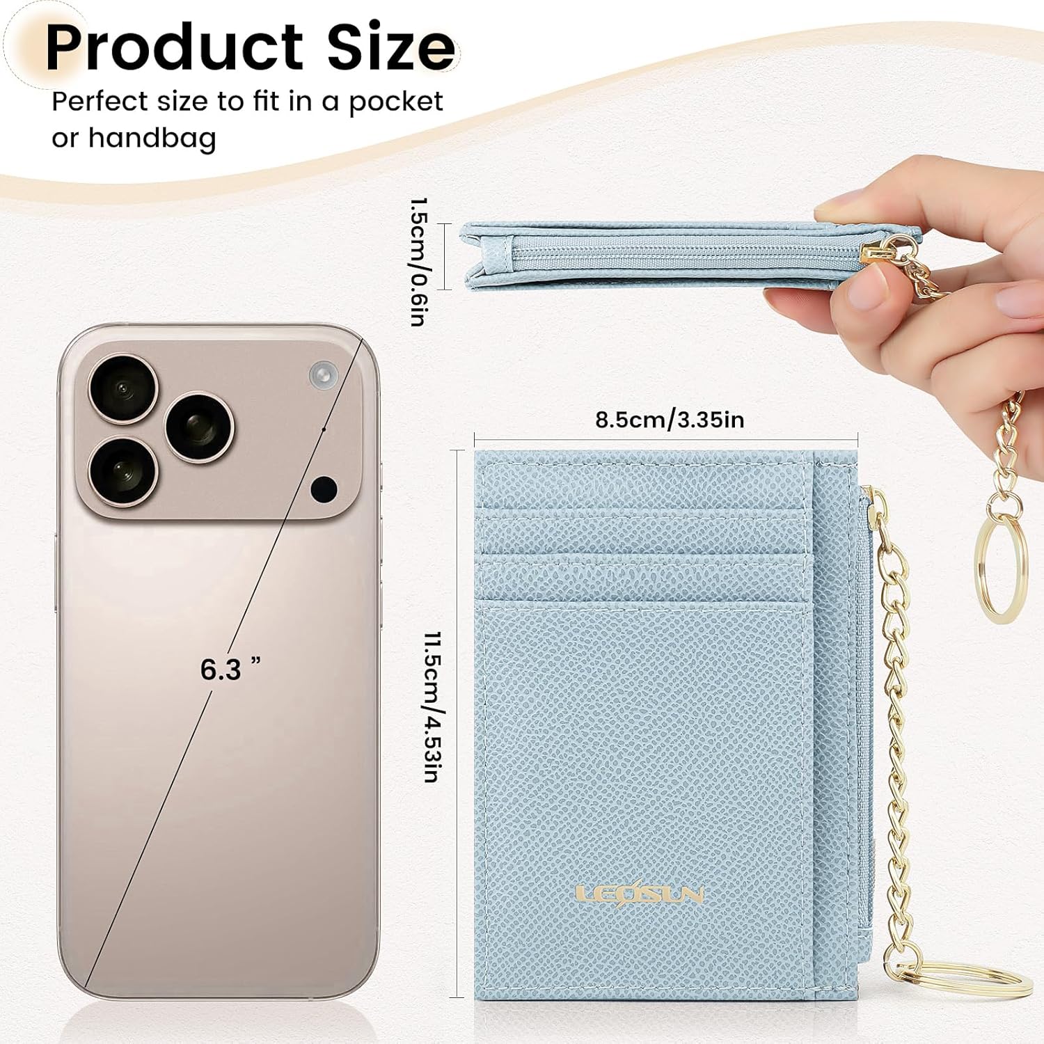 Detalle de Mirevelle Slim Kartenetui mit Keychain – Minimalistischer Kartenhalter mit Reißverschluss, 6 Fächer, Ausweisfenster & Münzfach