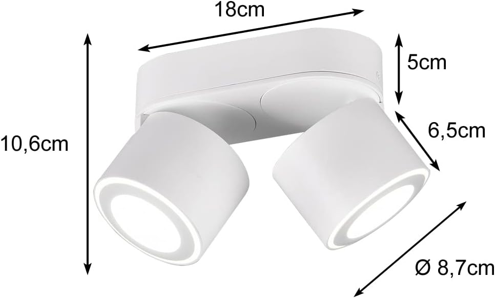 Detalle de Trio Leuchten Taurus 652910231 – lampa sufitowa LED 2-punktowa, metal, biały mat