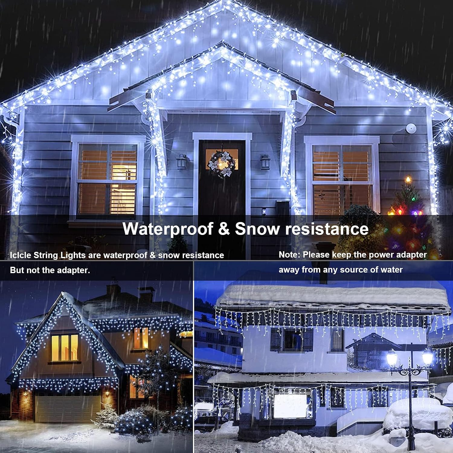 Detalle de Joomer SSL0200-I-24V 33 ft White LED Icicle Lights, 50 Drops, 8 Modes