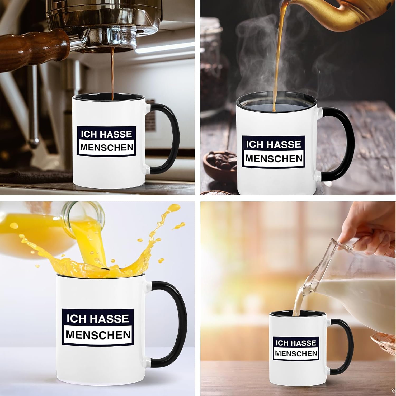 Thumbnail 1 de Diztoud Ich Hasse Menschen Tasse – 325 ml, schwarze Keramik mit Spruch
