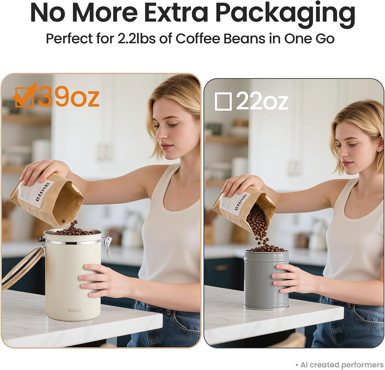 Detalle de Veken 39 OZ Coffee Canister airtight storage