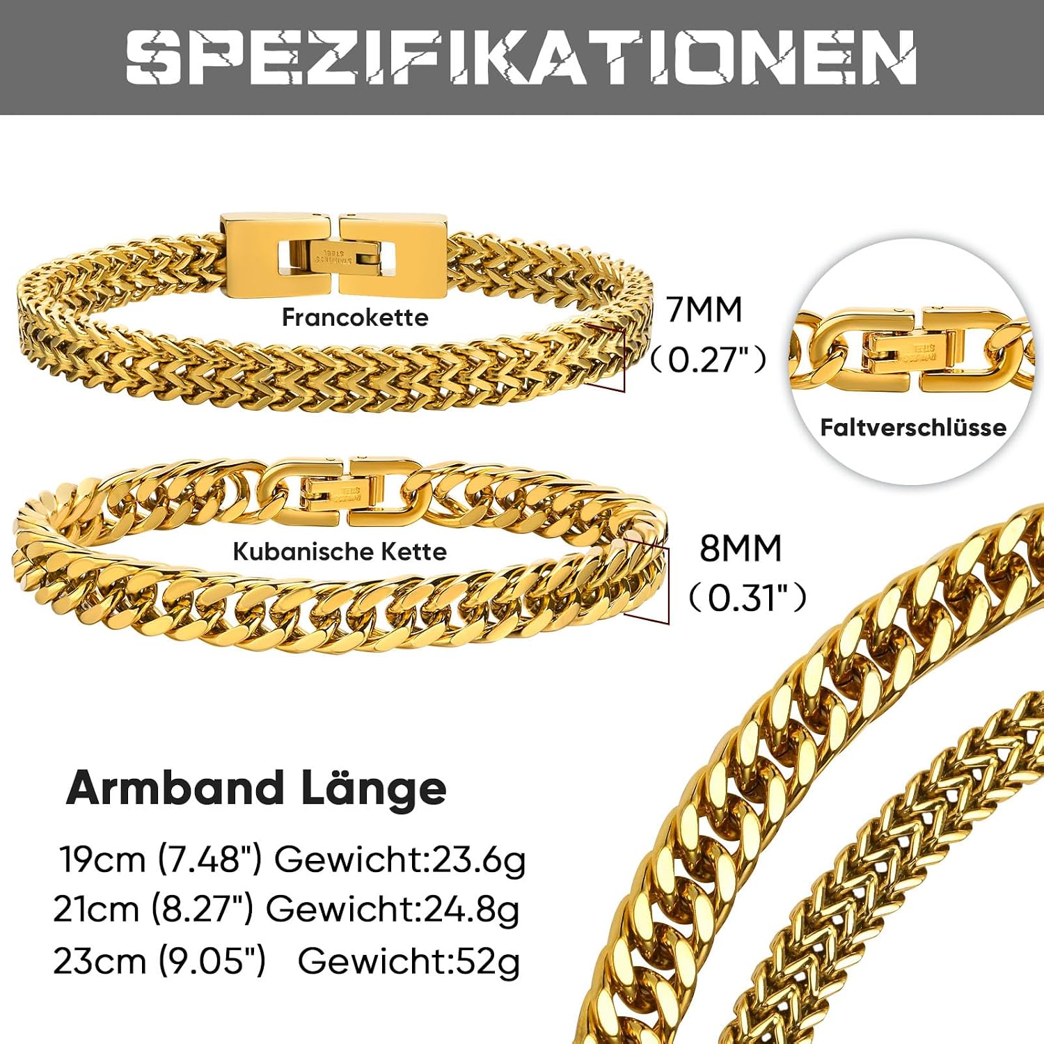 Detalle 1 de Herren Armband Panzerkette Edelstahl 8 mm