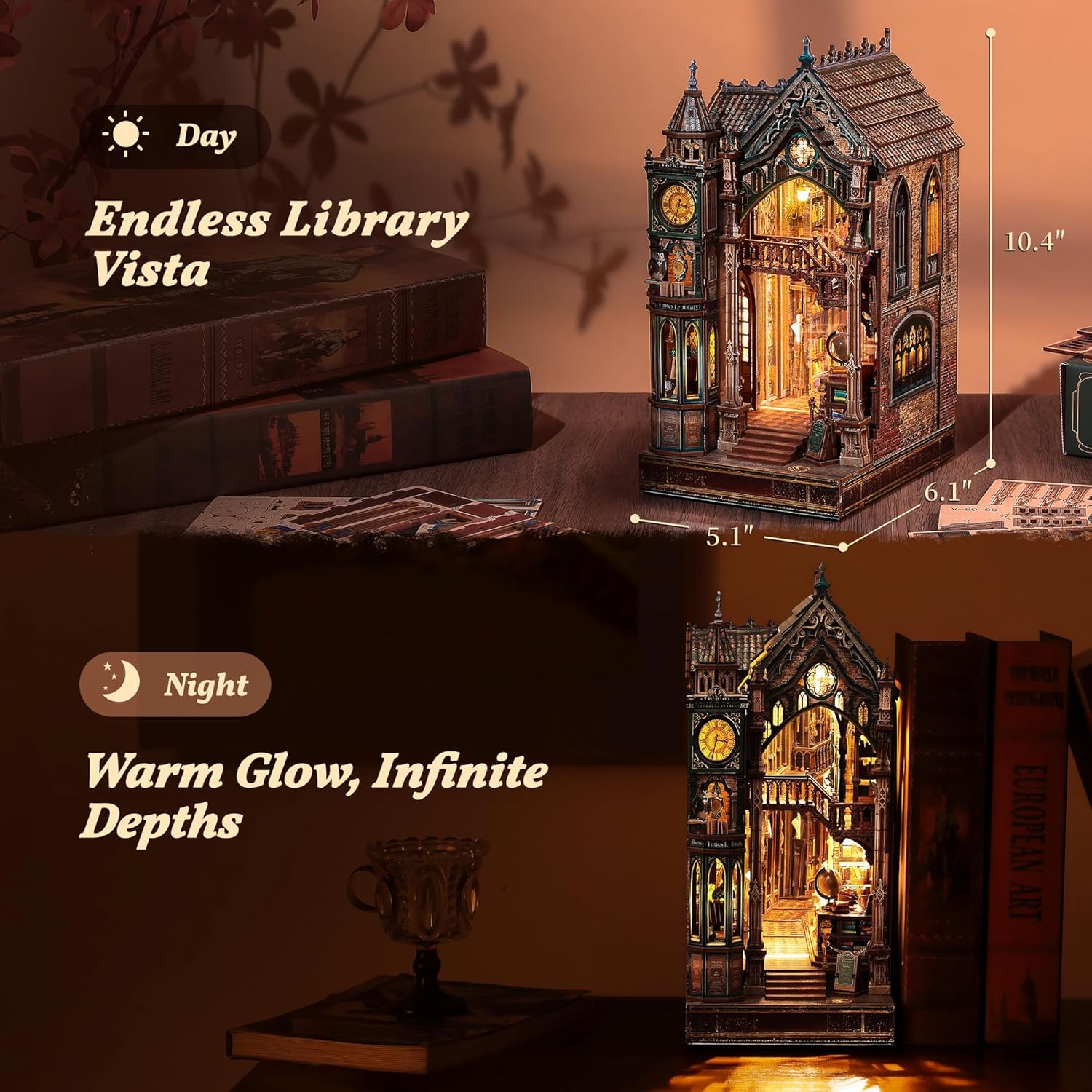Thumbnail 5 de FUNPOLA Magic Library Book Nook Kit with LED 3D Wood Puzzle and Infinity Mirror