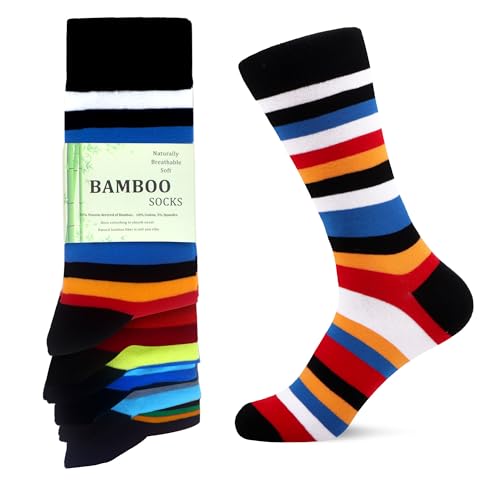 Detalle de WeciBor Men's Striped Bamboo Viscose Dress Socks – 6 Pairs
