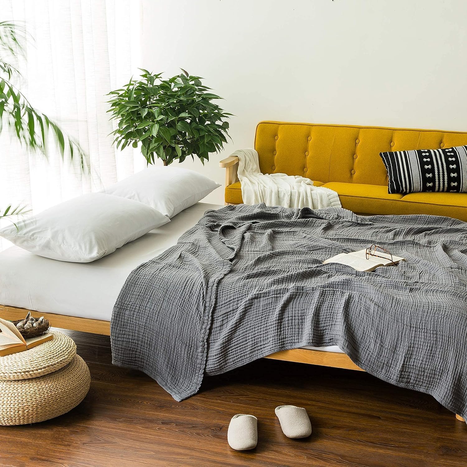 Thumbnail 1 de EMME Cotton Throw Blanket 100% Muslin: Lightweight, Breathable Comfort for All Seasons