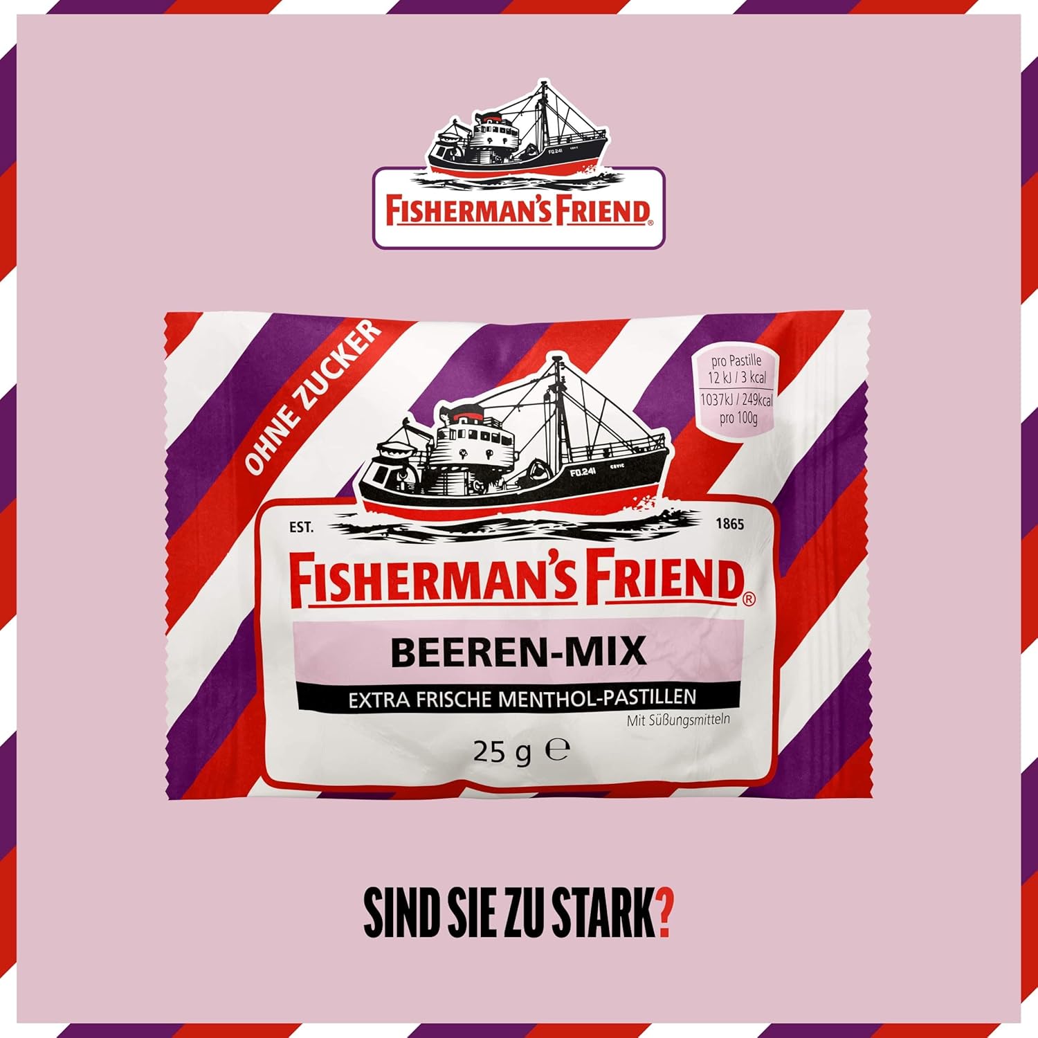 Detalle 2 de Fisherman’s Friend Beeren Mix – 24er Vorratsbox, zuckerfrei, vegan, mit wild-fruchtigem Beerenmix
