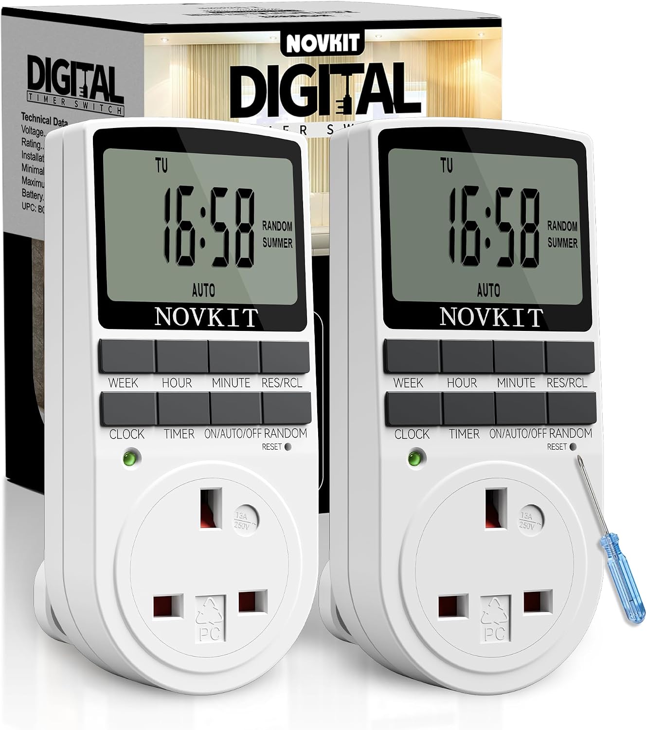 Detalle de NOVKIT Digital Security Timer Plug 2-pack, 13A ⏲