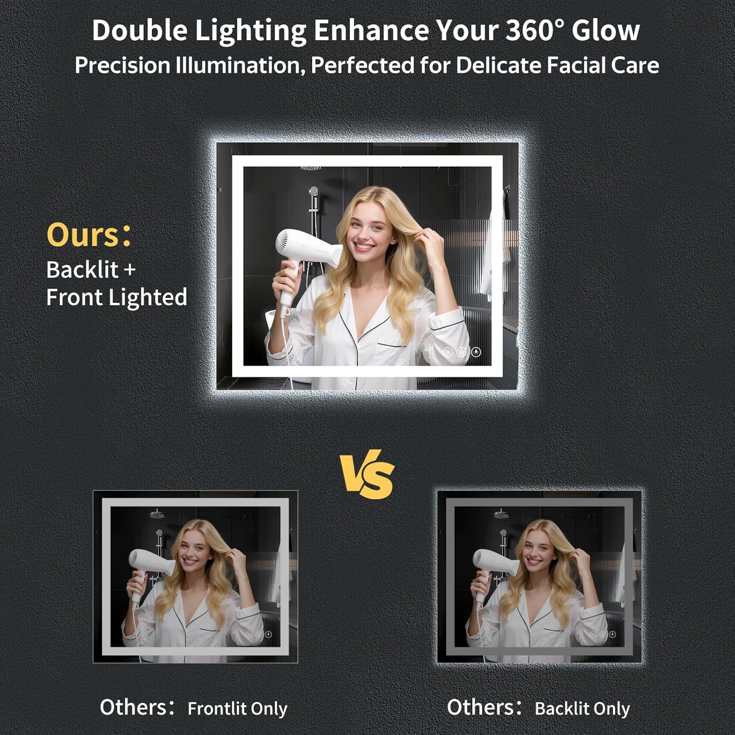 Thumbnail 2 de 36"x30" LED Bathroom Mirror with Lights (Dual Lighting, Anti-Fog, Dimmable, Memory) — Shatterproof Tempered Glass