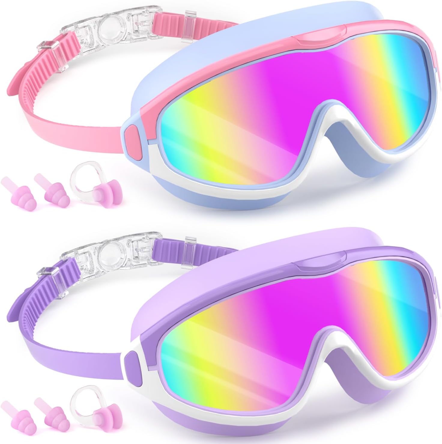 Detalle de COOLOO 2 Pack Kids Swimming Goggles – Wide View, Anti-Fog & Anti-UV Safety for 4–16 Year Olds