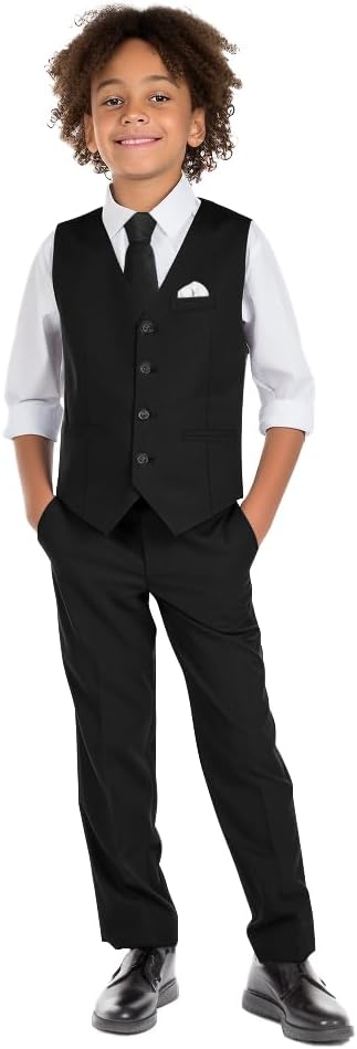 Detalle de Marvelous Kids Boys’ 6-Piece Formal Slim Fit Suit Set (Vest, Dress Shirt, Tie, Pocket Square & Bow Tie)