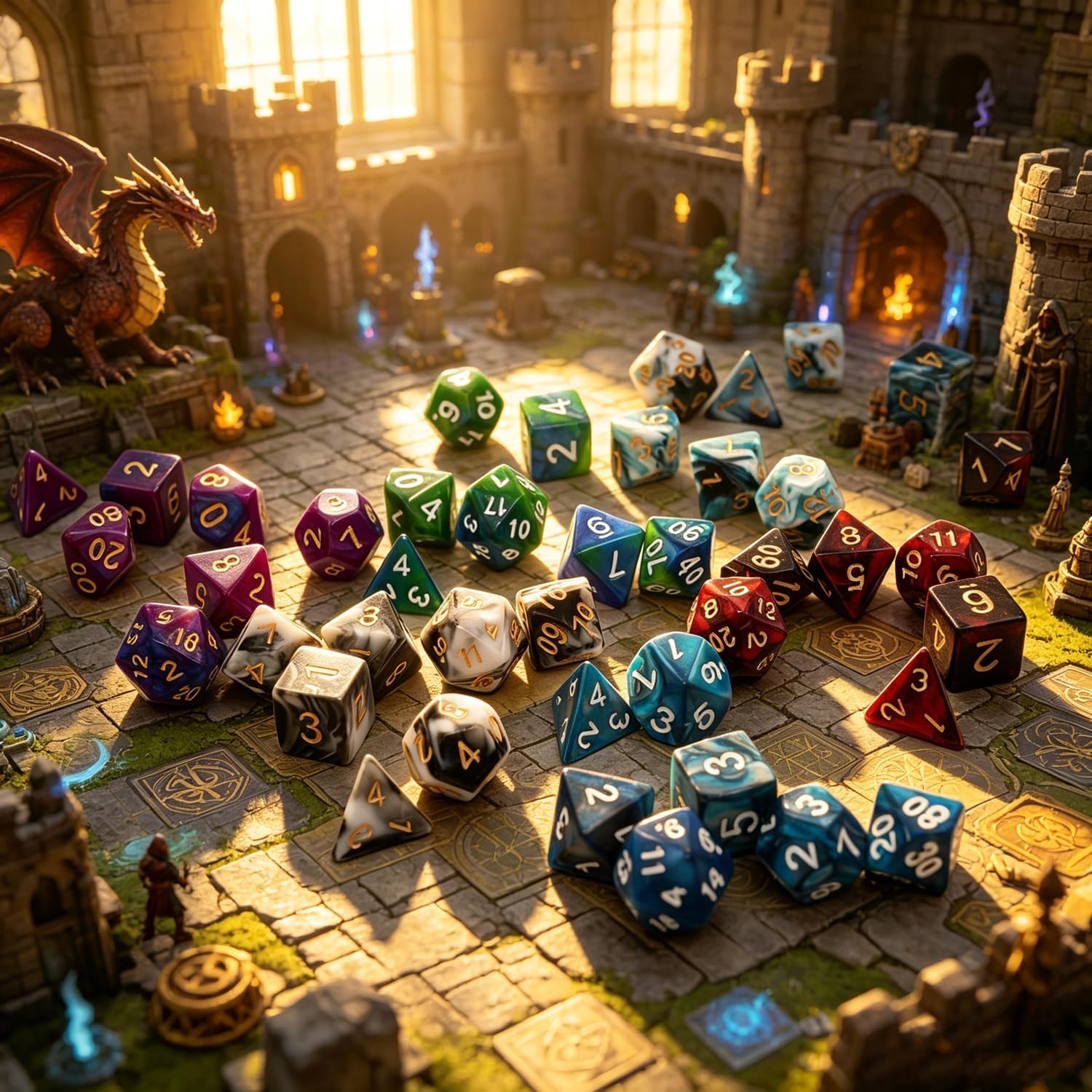 Detalle de Polyhedral DND Würfel Set – 6er Pack Doppelfarben Würfelset (42 Stück) von CREEBUY