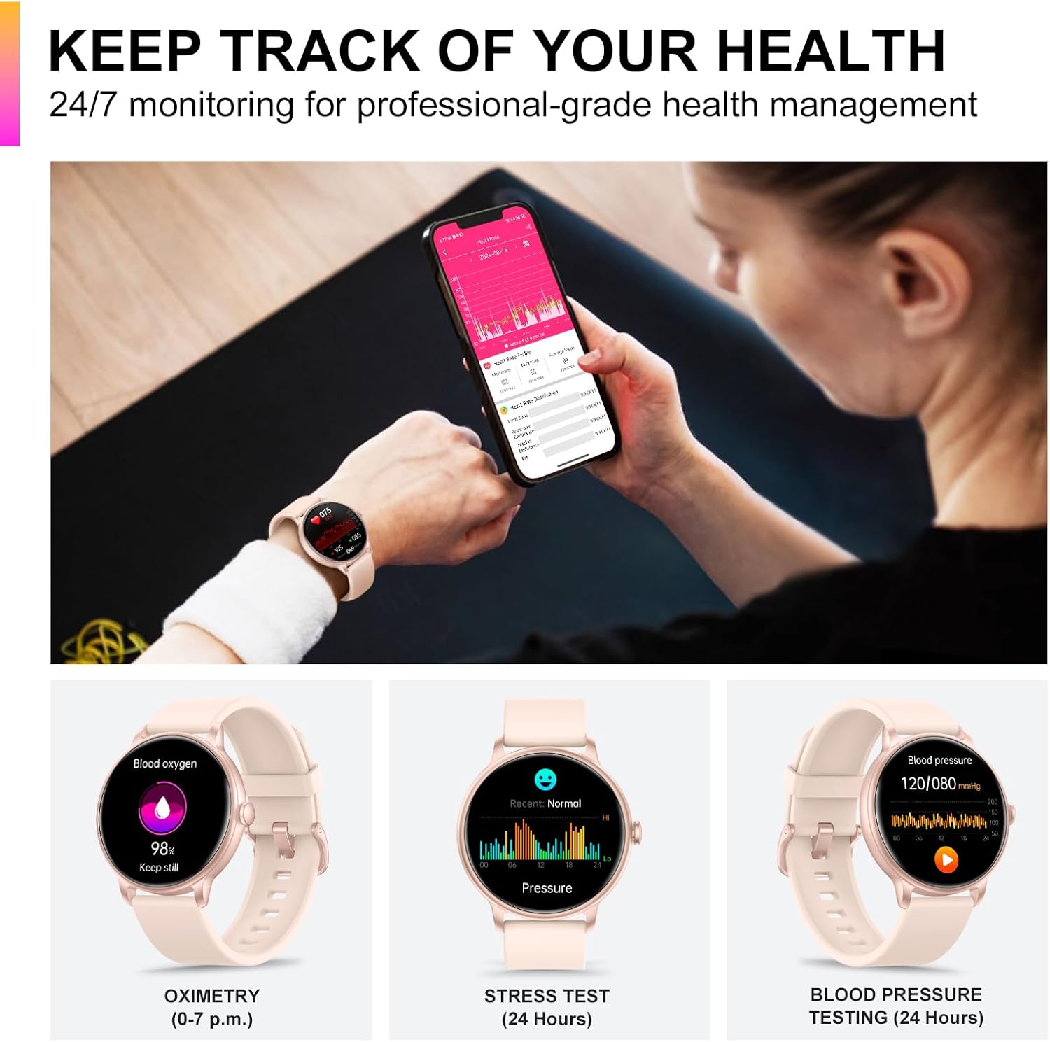 Detalle 2 de AcclaFit Smart Watch 1.43” AMOLED – Pink, Bluetooth Calls, Health Tracking