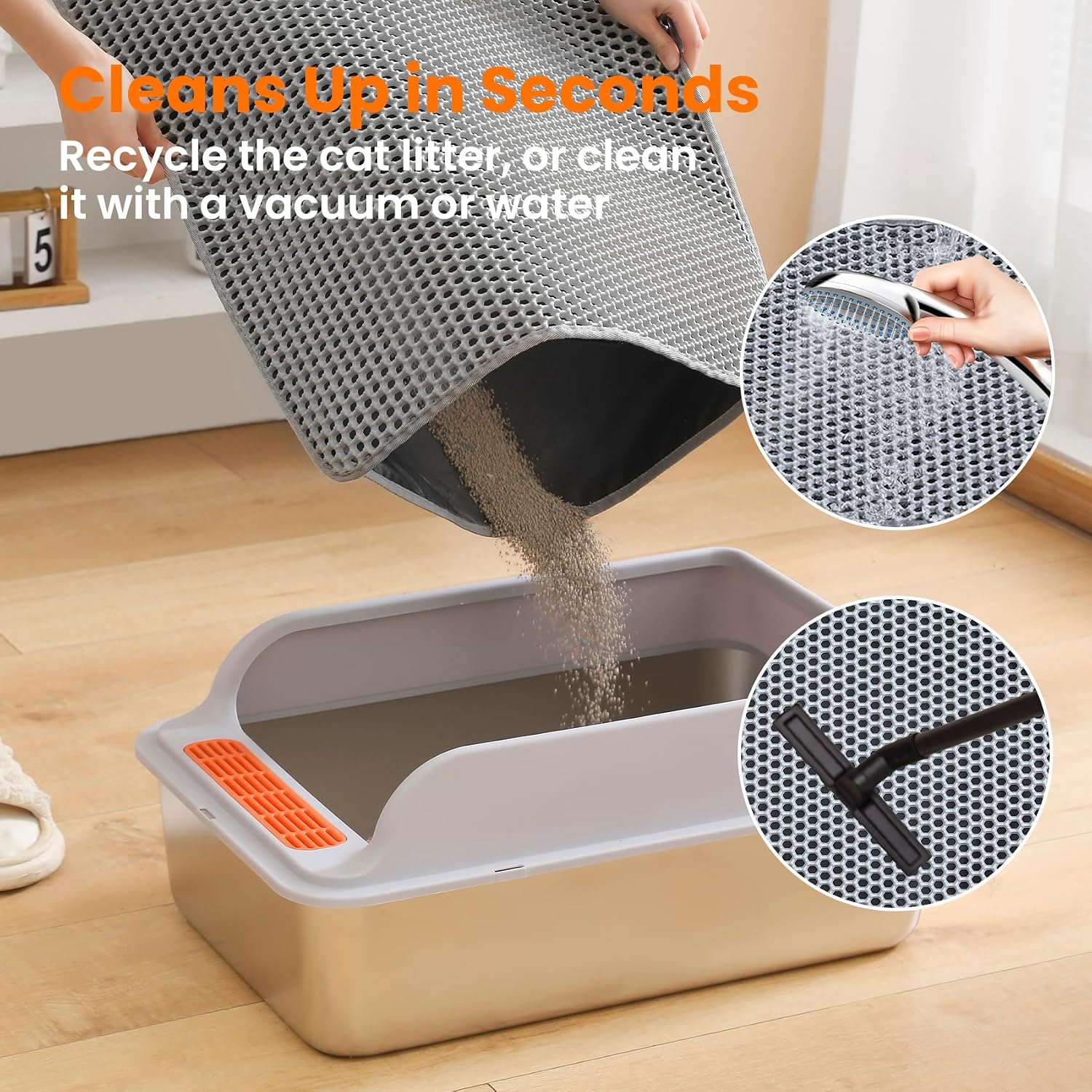 Detalle 2 de Petinstinct 22x30 Inch Grey Cat Litter Mat, Double-Layer Honeycomb, Waterproof