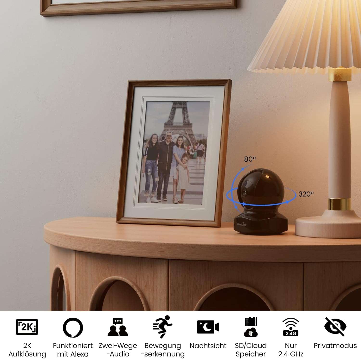 Detalle 2 de Wansview 2K Hundekamera mit App – Innenüberwachung für Haustiere, 2,4 GHz WLAN, Nachtsicht, Bewegungserkennung