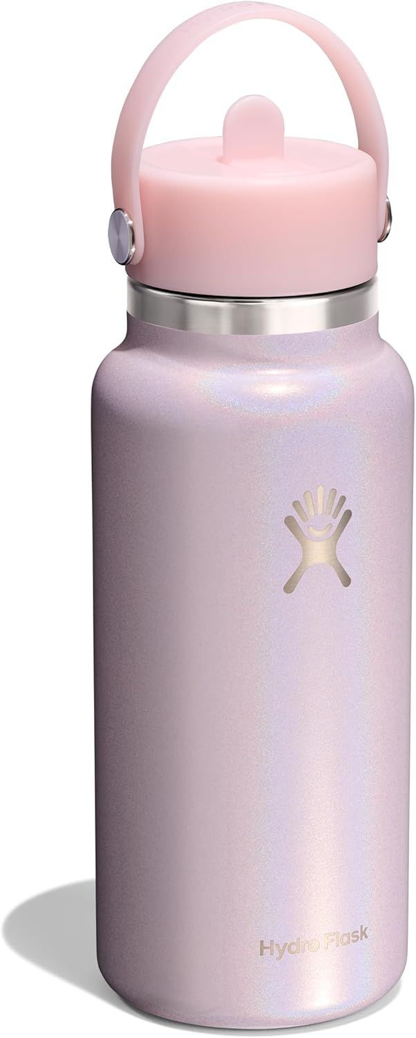 Detalle de Hydro Flask Water Bottle - 32 oz Glimmer Pink with Wide Mouth Flex Straw Lid