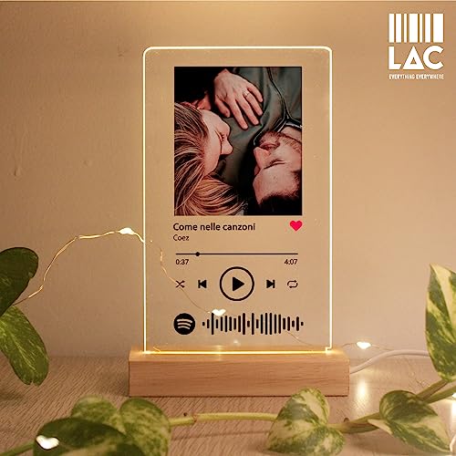Detalle de LAC Targa Spotify Personalizzata – Stampa UV a Colori su Base LED in Legno