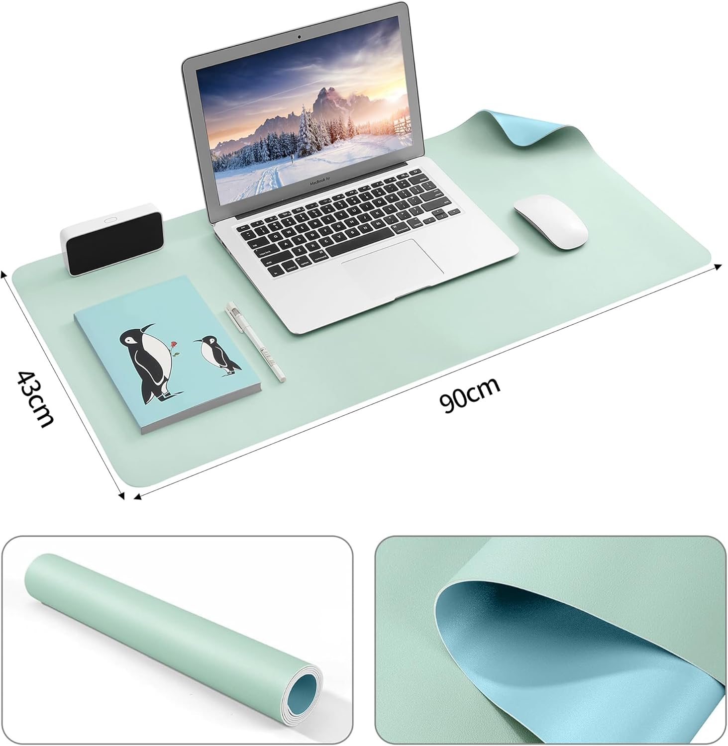 Thumbnail 3 de BUBM Desk Mat PU Leather Office Desk Pad (900 x 430mm) – Waterproof Green