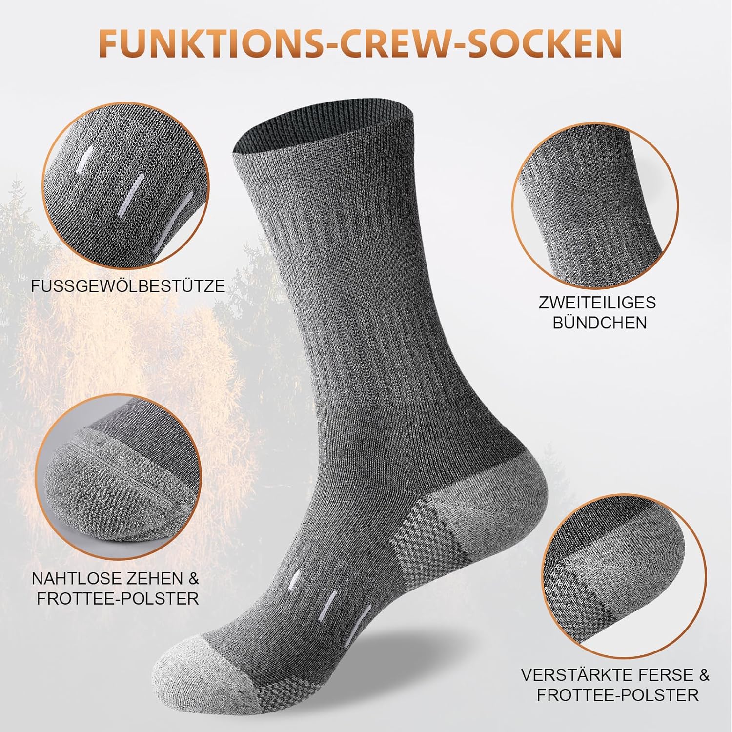 Detalle de Niorasen Socken Herren – Baumwolle mit verstärkter Ferse und Nahtlose Zehen, 4er Pack