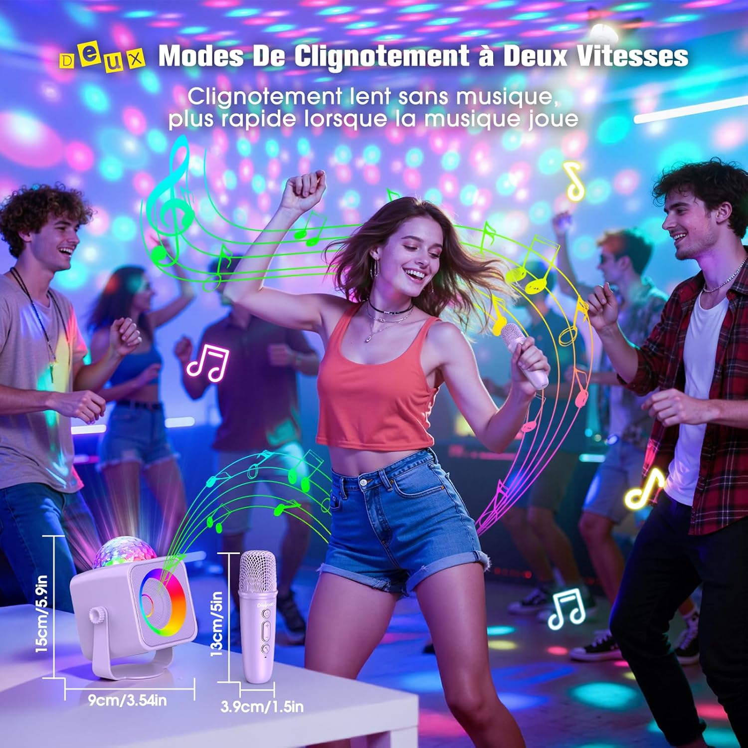 Detalle de Dislocati Karaoke con 2 Microfono Bambini: karaoke Bluetooth con luci, supporto 360° e effetti vocali